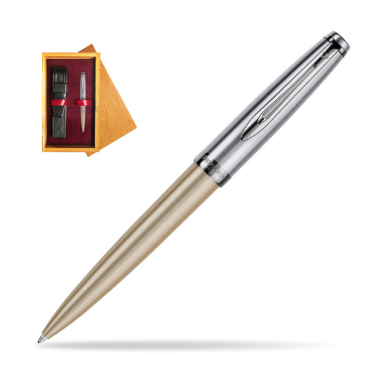Waterman Embleme DeLuxe Metallic Gold Ballpen in single wooden box Honey Single Maroon
