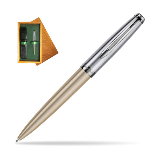 Waterman Embleme DeLuxe Metallic Gold Ballpen in single wooden box Honey Single Green