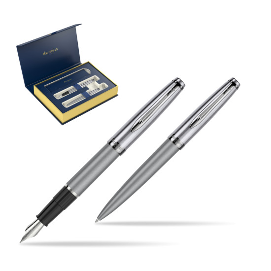 Waterman Embleme Metallic Gray CT Penna Stilografica + Waterman Embleme Metallic Gray CT Penna a Sfera in gift box 