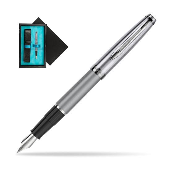 Waterman Fountain Pen Embleme DeLuxe Metallic Gray CT in single wooden box Black Single Turquoise
