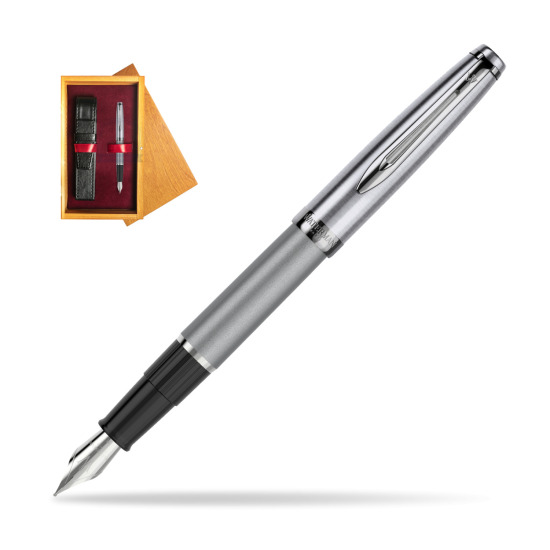Waterman Fountain Pen Embleme DeLuxe Metallic Gray CT in single wooden box Honey Single Maroon