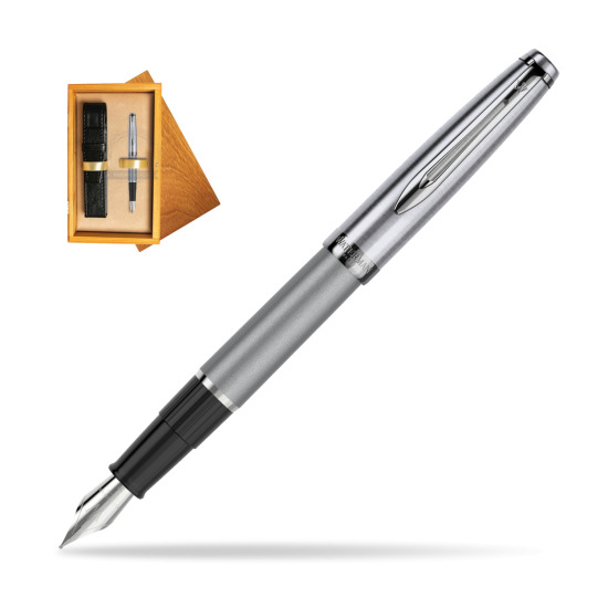 Waterman Fountain Pen Embleme DeLuxe Metallic Gray CT in single wooden box Honey Single Ecru