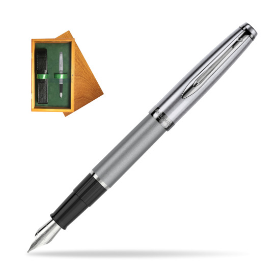 Waterman Fountain Pen Embleme DeLuxe Metallic Gray CT in single wooden box Honey Single Green
