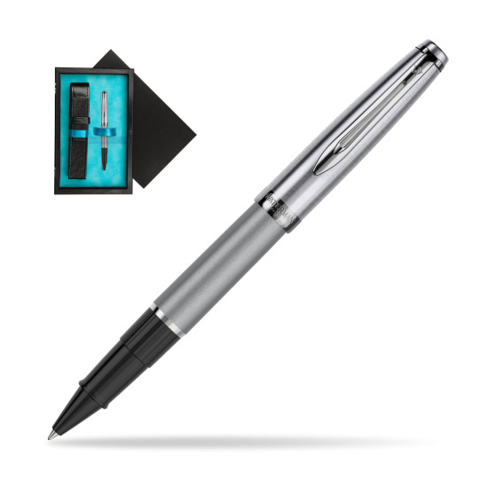Waterman RollerPenna a Sfera Embleme DeLuxe Metallic Gray CT in single wooden box Black Single Turquoise