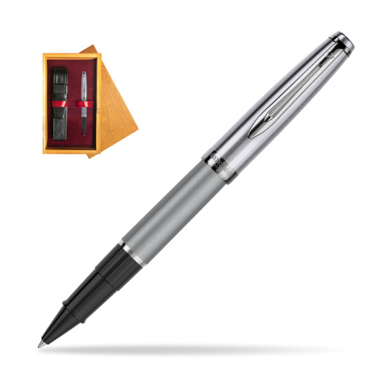 Waterman RollerPenna a Sfera Embleme DeLuxe Metallic Gray CT in single wooden box Honey Single Maroon