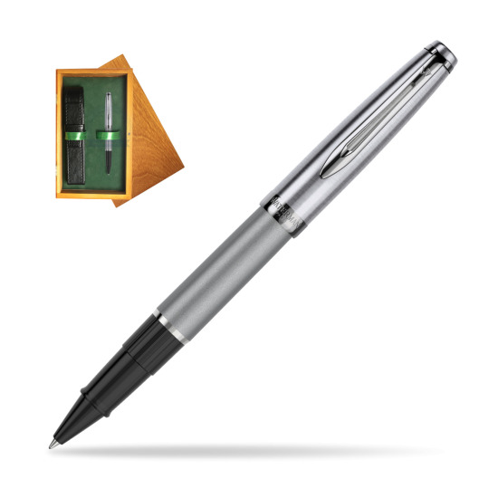 Waterman RollerPenna a Sfera Embleme DeLuxe Metallic Gray CT in single wooden box Honey Single Green