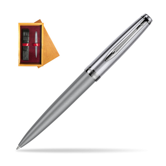 Waterman Ballpoint Pen Embleme DeLuxe Metallic Gray CT in single wooden box Honey Single Maroon