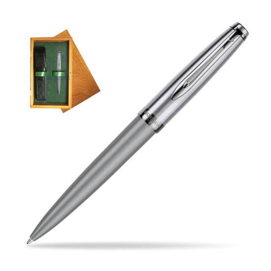 Waterman Ballpoint Pen Embleme DeLuxe Metallic Gray CT in single wooden box Honey Single Green