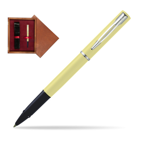 Waterman Allure YELLOW CT Penna Penna Rollerball in single wooden box Mahogany Single Maroon