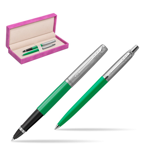 Parker Jotter Originals Green CT Pen Penna Roller + Penna Pen in a Gift Box in suede box fuchsia