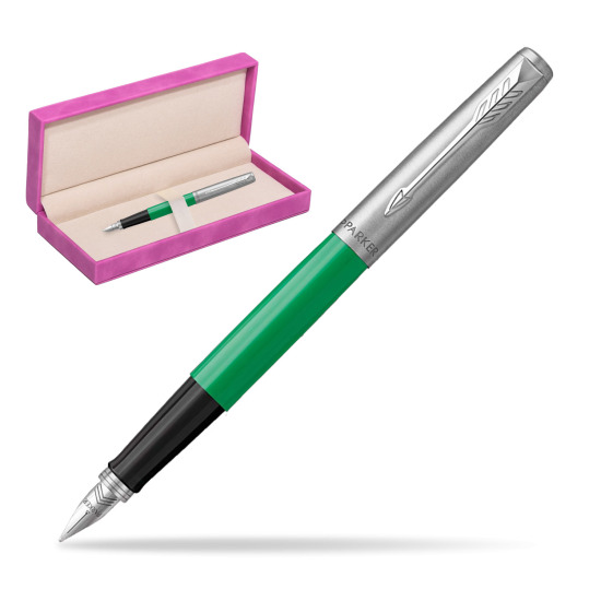 Parker Jotter Originals Green Fountain Pen in suede box fuchsia
