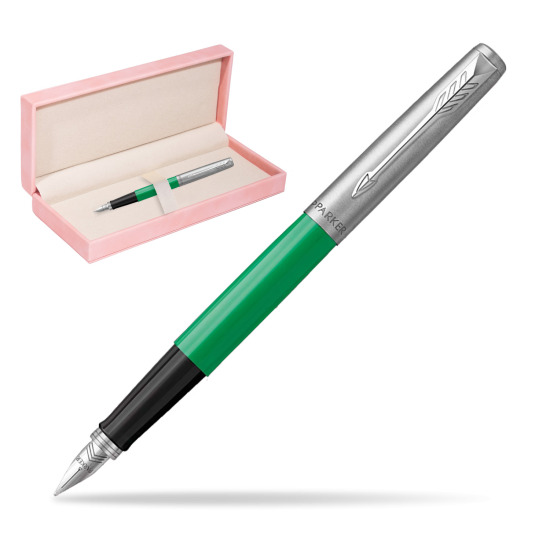 Parker Jotter Originals Green Fountain Pen in suede box pink