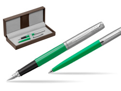 Parker Jotter Originals Green CT Stylo-plume + Stylo-bille in a Gift Box in the brown leather box