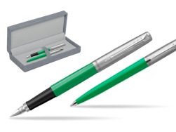 Parker Jotter Originals Green CT Fountain Pen + Ballpoint Pen in a Gift Box in suede box grey