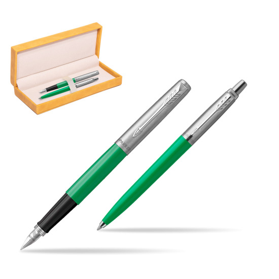 Parker Jotter Originals Green CT Fountain Pen + Ballpoint Pen in a Gift Box in suede box yellow