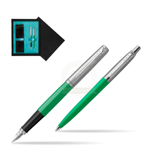 Parker Jotter Originals Green CT Fountain Pen + Ballpoint Pen in a Gift Box in double wooden box Black Double Turquoise