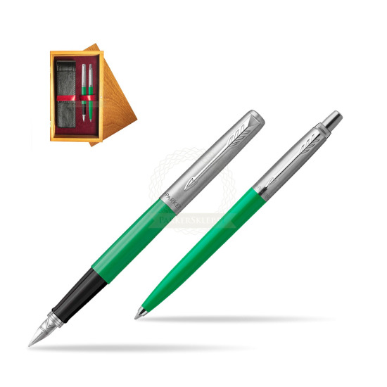 Parker Jotter Originals Green CT Fountain Pen + Ballpoint Pen in a Gift Box in double wooden box Honey Double Maroon