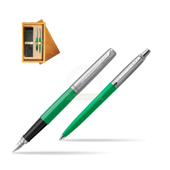 Parker Jotter Originals Green CT Fountain Pen + Ballpoint Pen in a Gift Box in double wooden box Honey Double Ecru