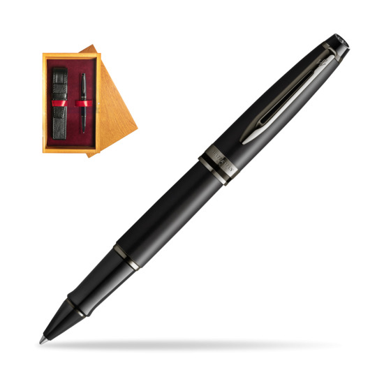 Waterman Expert Metalic Black CT RollerPenna a Sfera in single wooden box Honey Single Maroon