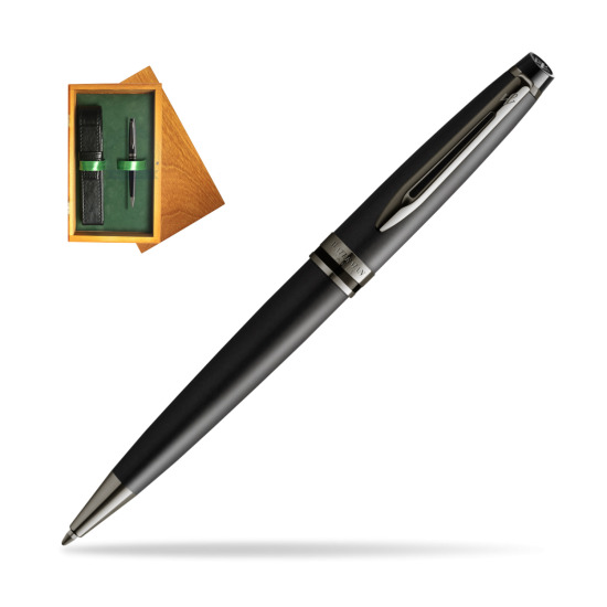 Waterman Penna a Sfera Expert Metalic Black CT in single wooden box Honey Single Green