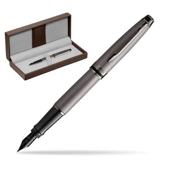 Waterman Expert Metalic Silver CT Stylo-plume in the brown leather box