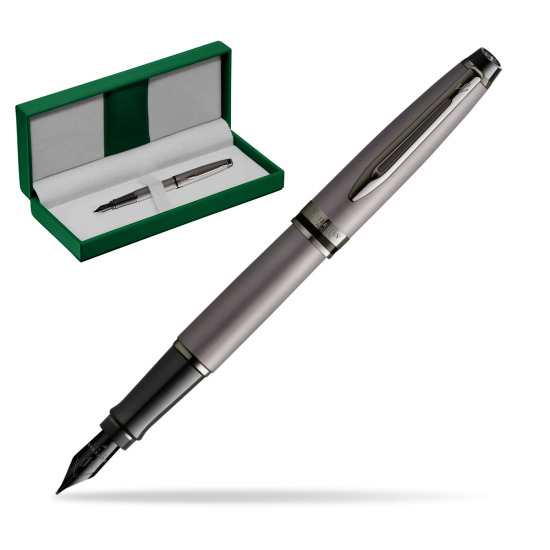 Waterman Expert Metalic Silver CT Stylo-plume in the green leather box