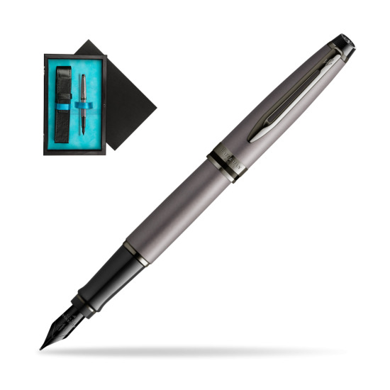 Waterman Expert Metalic Silver CT Penna Stilografica in single wooden box Black Single Turquoise