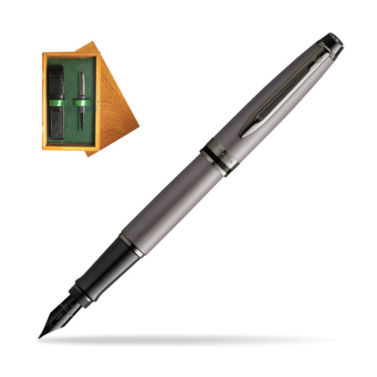 Waterman Expert Metalic Silver CT Penna Stilografica in single wooden box Honey Single Green