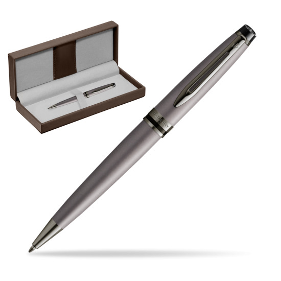 Waterman Stylo à bille Expert Metalic Silver CT in the brown leather box