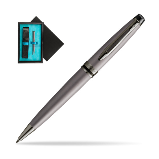 Waterman Penna a Sfera Expert Metalic Silver CT in single wooden box Black Single Turquoise