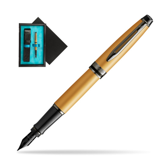 Waterman Expert Metalic Gold Penna Stilografica in single wooden box Black Single Turquoise