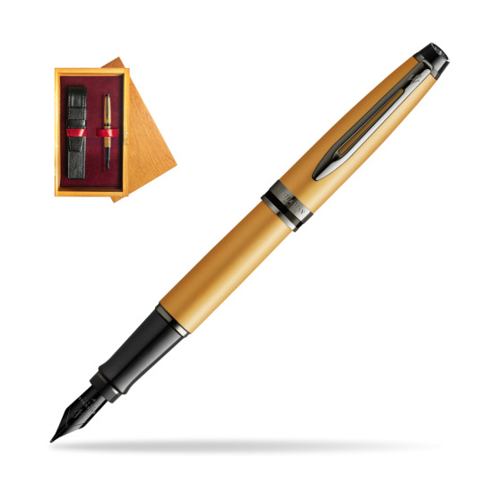 Waterman Expert Metalic Gold Penna Stilografica in single wooden box Honey Single Maroon