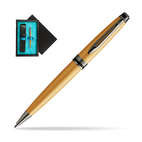 Waterman Penna a Sfera Expert Metalic Gold CT in single wooden box Black Single Turquoise