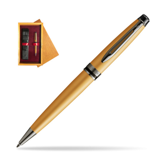 Waterman Penna a Sfera Expert Metalic Gold CT in single wooden box Honey Single Maroon