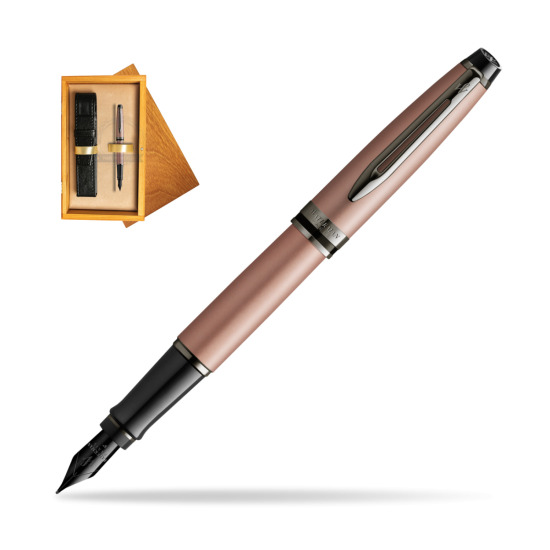 Waterman Expert Metalic Rose Gold CT Penna Stilografica in single wooden box Honey Single Ecru