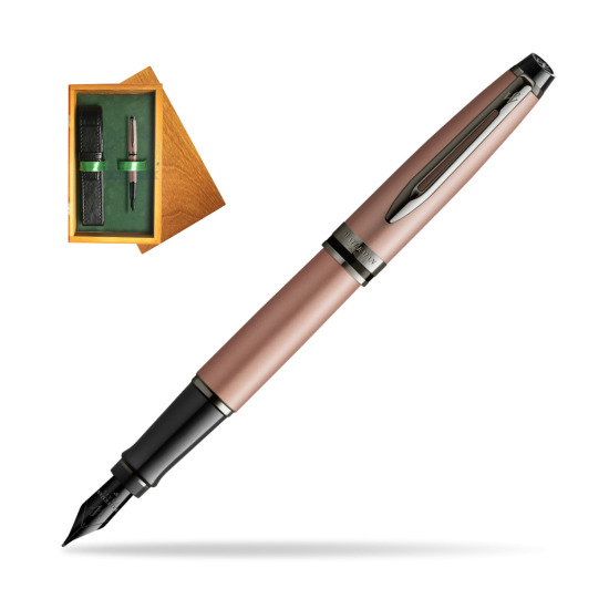 Waterman Expert Metalic Rose Gold CT Penna Stilografica in single wooden box Honey Single Green