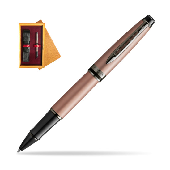 Waterman Expert Metalic Rose Gold CT RollerPenna a Sfera in single wooden box Honey Single Maroon