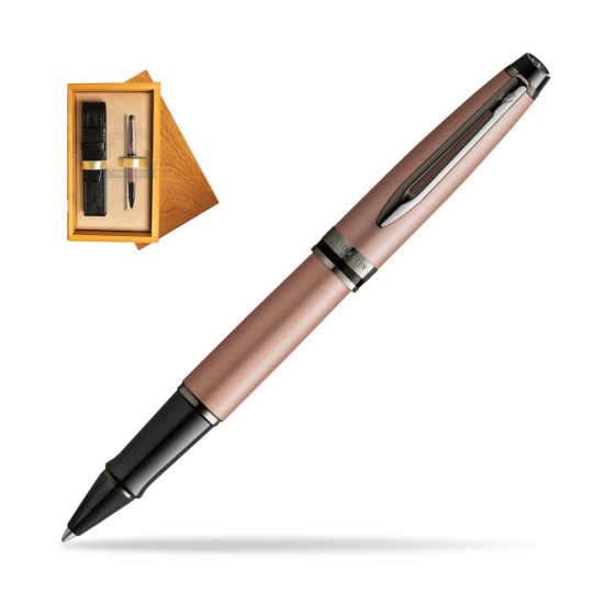 Waterman Expert Metalic Rose Gold CT RollerPenna a Sfera in single wooden box Honey Single Ecru