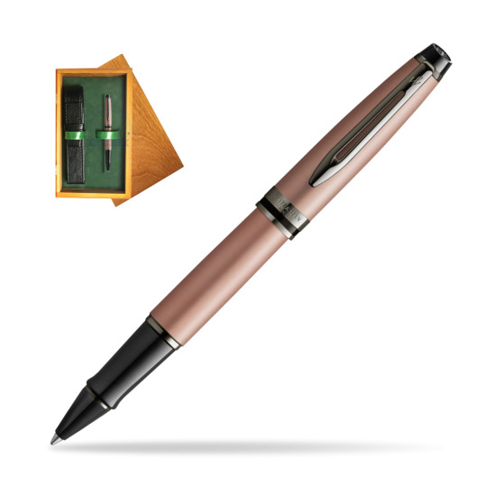Waterman Expert Metalic Rose Gold CT RollerPenna a Sfera in single wooden box Honey Single Green