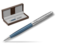 Sonnet Premium Metal & Blue CT ballpoint pen in the brown leather box