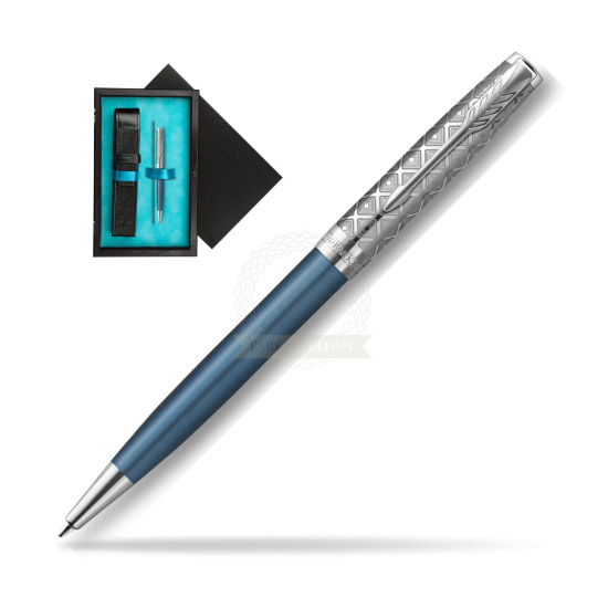 Sonnet Premium Metal & Blue CT ballpoint pen in single wooden box Black Single Turquoise