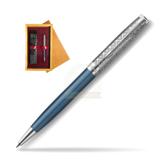 Sonnet Premium Metal & Blue CT ballpoint pen in single wooden box Honey Single Maroon