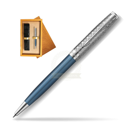 Sonnet Premium Metal & Blue CT ballpoint pen in single wooden box Honey Single Ecru