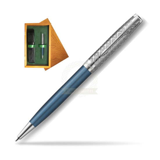 Sonnet Premium Metal & Blue CT ballpoint pen in single wooden box Honey Single Green