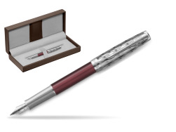 Sonnet Premium Metal & Red CT Fountain Pen in the brown leather box