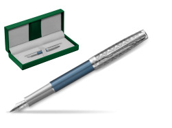 Sonnet Premium Metal & Blue CT Fountain Pen in the green leather box
