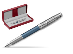 Sonnet Premium Metal & Blue CT Fountain Pen in the red leather box