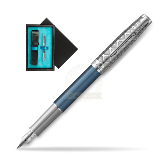 Sonnet Premium Metal & Blue CT Fountain Pen in single wooden box Black Single Turquoise