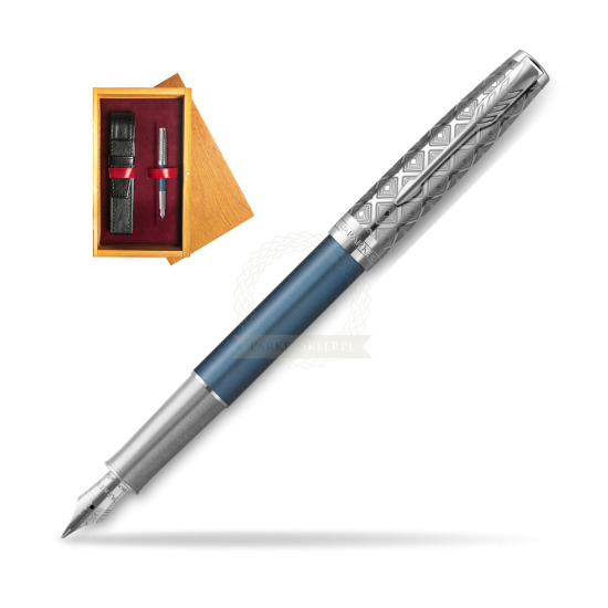 Sonnet Premium Metal & Blue CT Fountain Pen in single wooden box Honey Single Maroon