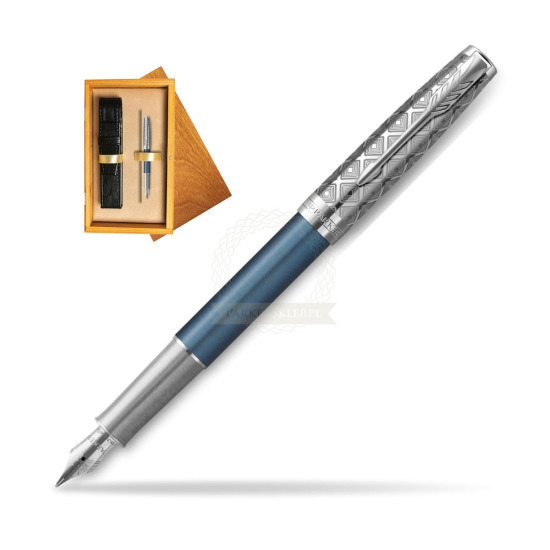 Sonnet Premium Metal & Blue CT Fountain Pen in single wooden box Honey Single Ecru